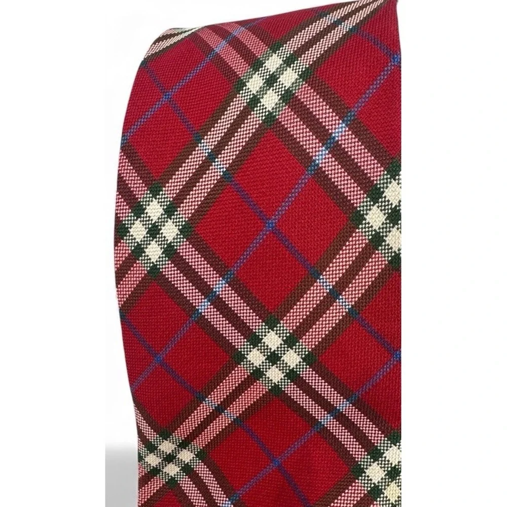 Burberry London Men's Classic Red Tartan Woven Plaid 100% Silk Neck TIE - Picture 2 of 5